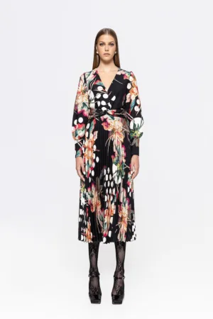 Rochie cu imprimeu - croiala in A si pliuri