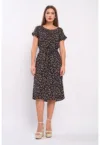 Rochie cu imprimeu - decolteu rotund si cordon in talie