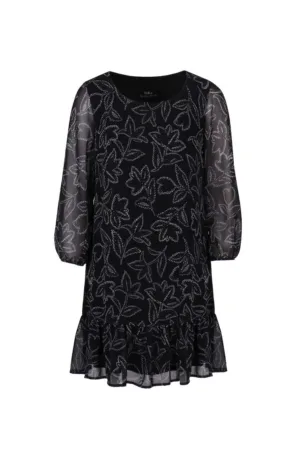 Rochie cu imprimeu floral si cu maneci semi-transparente - Negru