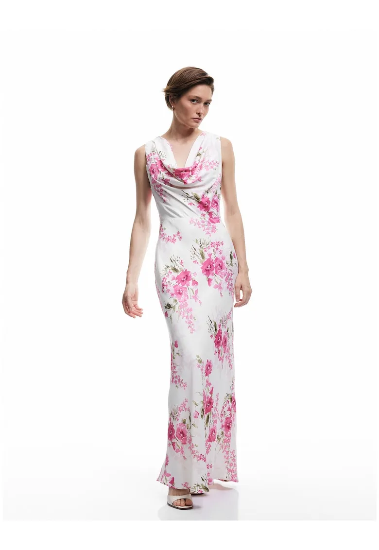 Rochie cu imprimeu floral si decolteu drapat