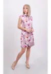 Rochie cu imprimeu floral si guler mandarin