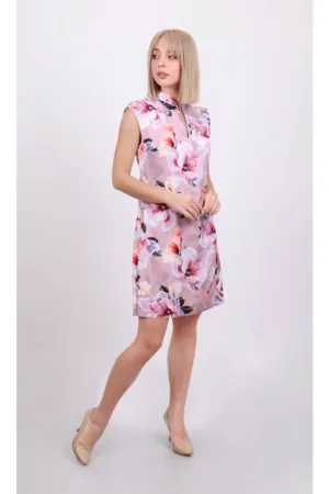 Rochie cu imprimeu floral si guler mandarin