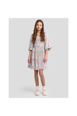Rochie cu imprimeu floral si maneci bufante Darta
