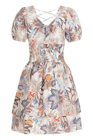 Rochie cu imprimeu floral si maneci bufante - Multicolor