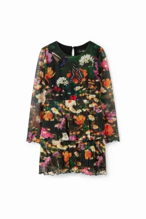 Rochie cu imprimeu floral si pliuri