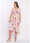 Rochie cu imprimeu floral si terminatie asimetrica