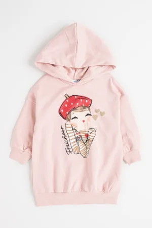 Rochie cu imprimeu grafic si gluga