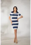 Rochie cu imprimeu in dungi - Albastru