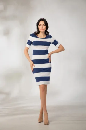 Rochie cu imprimeu in dungi - Albastru