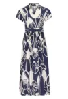 Rochie cu imprimeu tropical - Albastru indigo