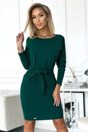 Rochie cu maneca lunga si cordon in talie -