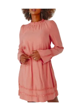 Rochie cu maneca lunga si guler scurt cu volane -