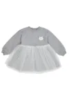 Rochie cu maneca lunga si iepuras - cu tull -  - Little Ballerina - Gri Melanje - pentru fetite