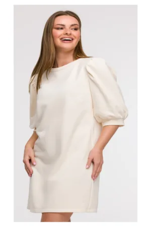 Rochie cu maneci bufante - Ecru -
