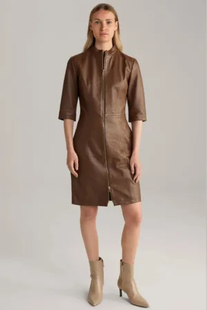 Rochie cu maneci scurte si inchidere prin fermoar frontal