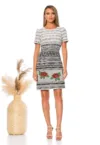 Rochie cu maneci scurte si model floral si geometric