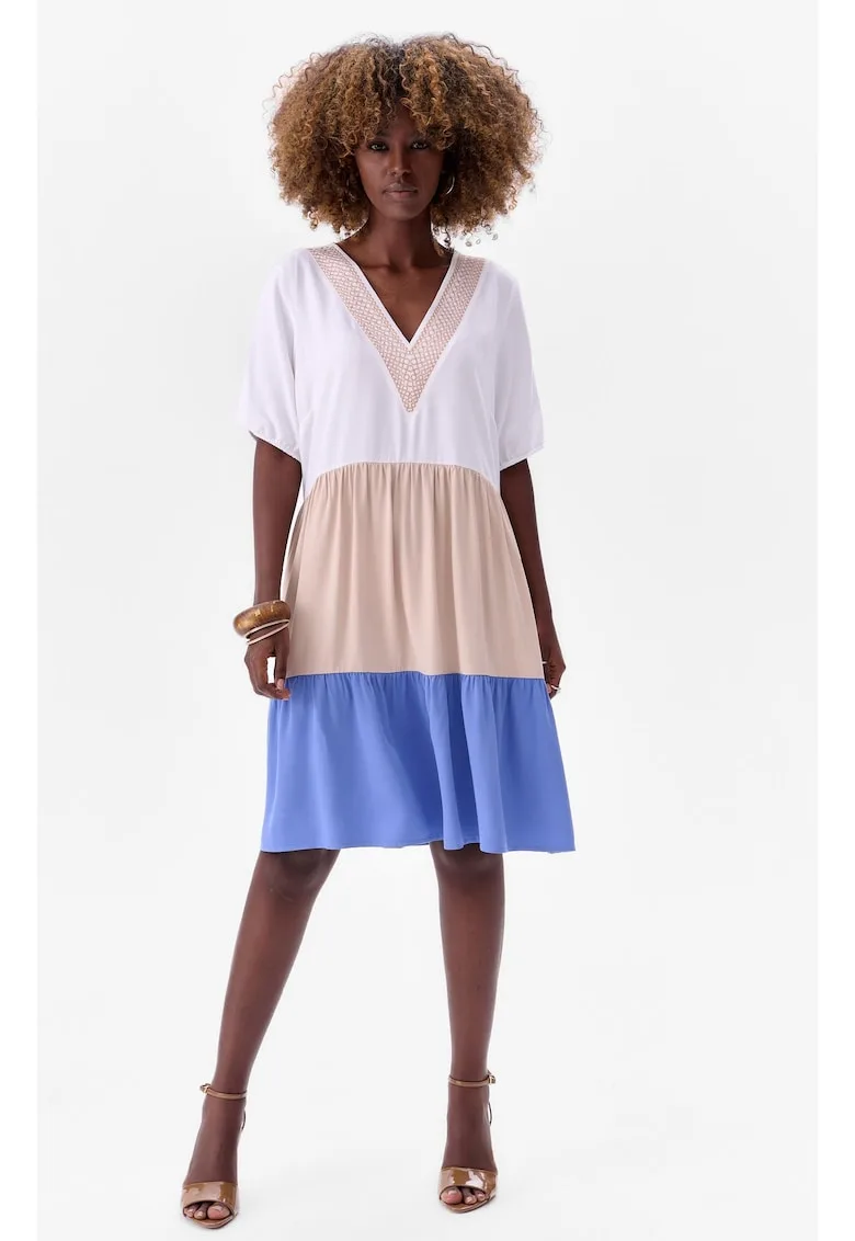 Rochie cu model colorblock si cu decolteu in V Edin