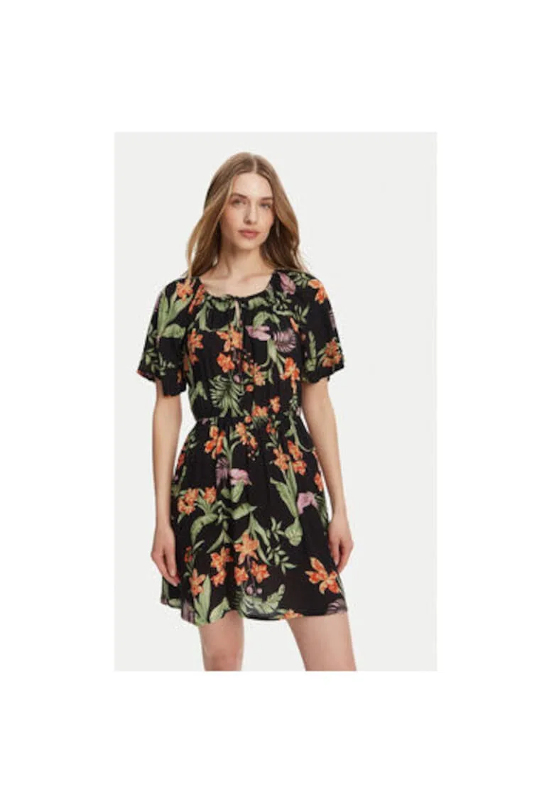 Rochie cu model floral si decolteu rotund