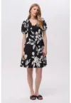 Rochie cu model floral si maneci bufante