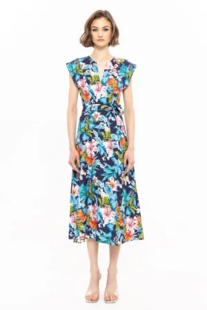 Rochie cu model floral si snur