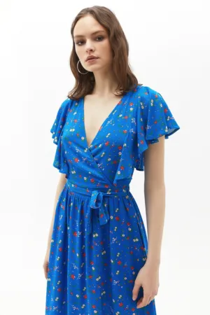 Rochie cu model floral si terminatie asimetrica