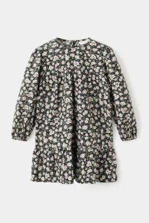 Rochie cu model floral si terminatie cu volane