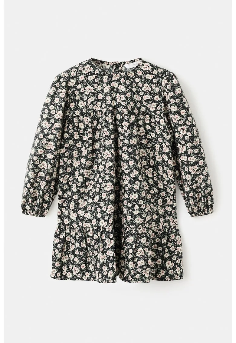 Rochie cu model floral si terminatie cu volane