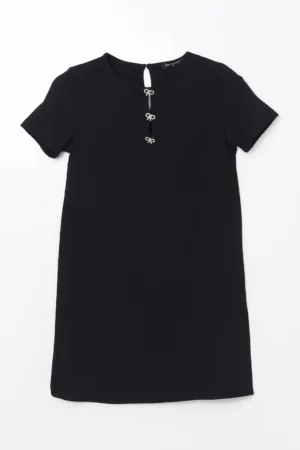 Rochie cu model uni si detalii cu funda