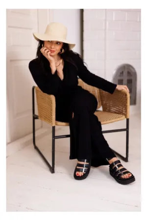 Rochie cu nasturi din viscoza - negru -