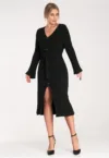 Rochie  cu nasturi - neagra - eleganta - din viscoza -