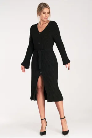 Rochie cu nasturi - neagra - eleganta - din viscoza -