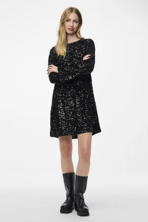 Rochie cu paiete - maneci lungi si funda pe partea din spate