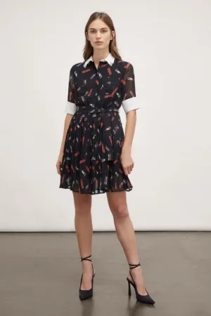 Rochie cu pliuri si cordon in talie
