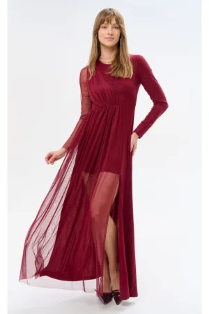 Rochie cu segmente drapate si insertii din lurex