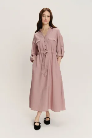 Rochie cu talie ajustabila si maneci lungi