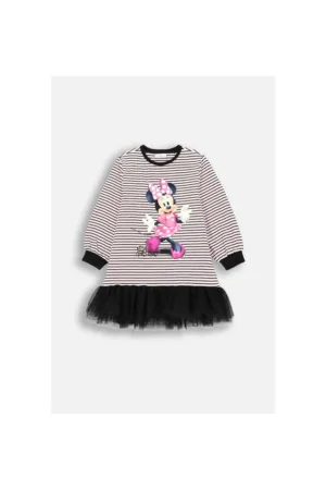 Rochie cu terminatie din tulle si tematica Disney - Alb - Negru