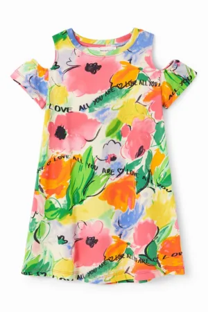 Rochie cu umeri decupati si imprimeu floral