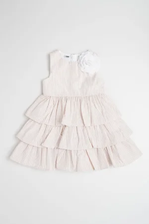 Rochie cu volane - model in dungi si aplicatie florala