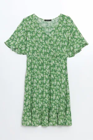 Rochie cu volane si model floral