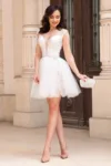 Rochie cununie civila alba scurta cu corset Laurette baby-doll