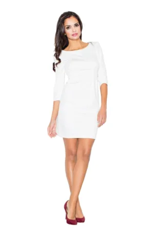 Rochie dama M082 - cu maneca 3/4 - decupaj la spate - ecru - poliester/viscoza/elastan