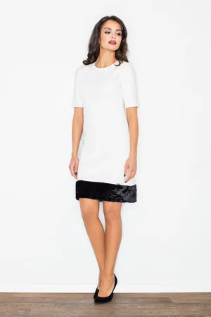Rochie dama M429 - eleganta - maneci scurte - ecru - viscoza
