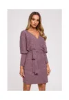 Rochie pulover plic cu cravata - heather - L/XL