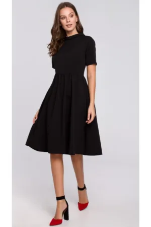 Rochie dama cu guler - Poliester/Elastan - Negru