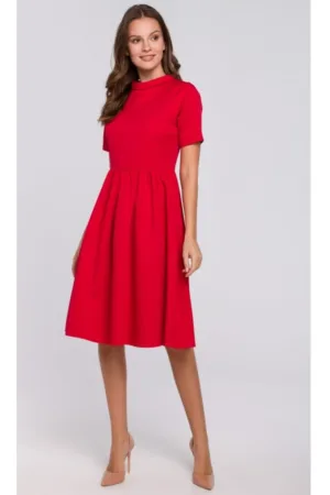 Rochie dama cu guler - Poliester/Elastan - Rosu