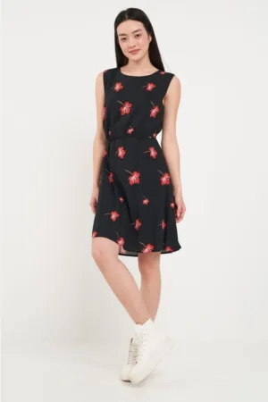 - Rochie dama cu imprimeu floral (Culoare: BLACK - Marime: L/40)