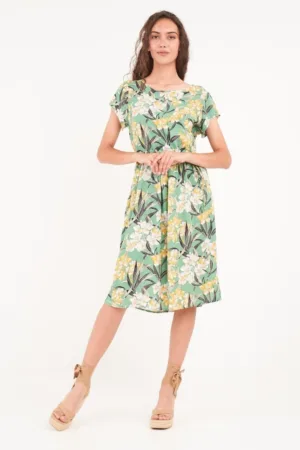 - Rochie dama cu imprimeu floral (Culoare: JUNGLE GREEN - Marime: XS/34)