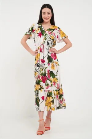 - Rochie dama cu imprimeu floral (Culoare: WHITE - Marime: M/38)