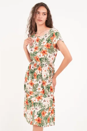 - Rochie dama cu imprimeu floral (Marime: L/40 - Culoare: CHAMPAGNE BEIGE)