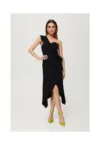 Rochie dama - maxi cu croiala la picior - Poliester - Albastru